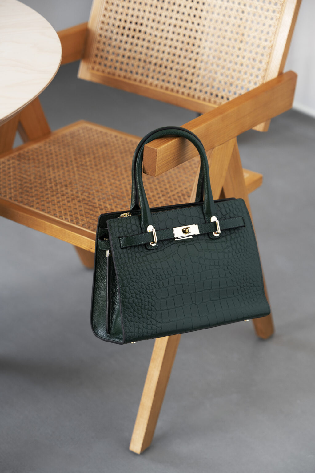 bag hanging from furniture item indoors